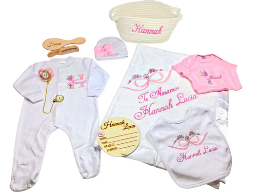 Welcome Baby Gift Basket – Personalized 9-Piece Set