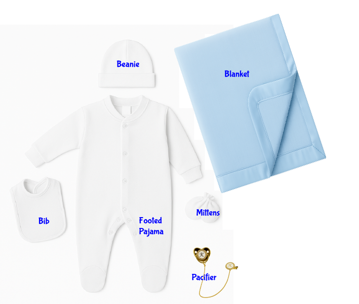 Baby Blue and White Personalized Coming Home Set
