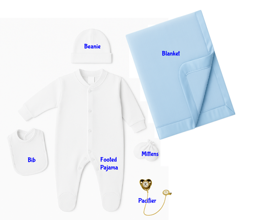 Baby Blue and White Personalized Coming Home Set