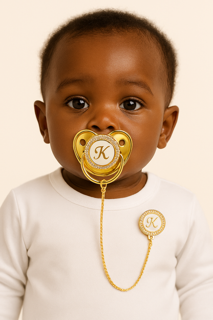 Personalized Bling Pacifier Gold Baby Pacifier Clip with Initial Letter