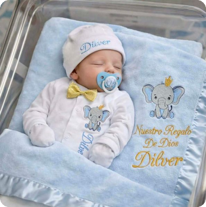 Baby Blue and White Personalized Coming Home Set