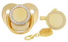 Load image into Gallery viewer, Personalized Bling Pacifier Gold Baby Pacifier Clip with Initial Letter