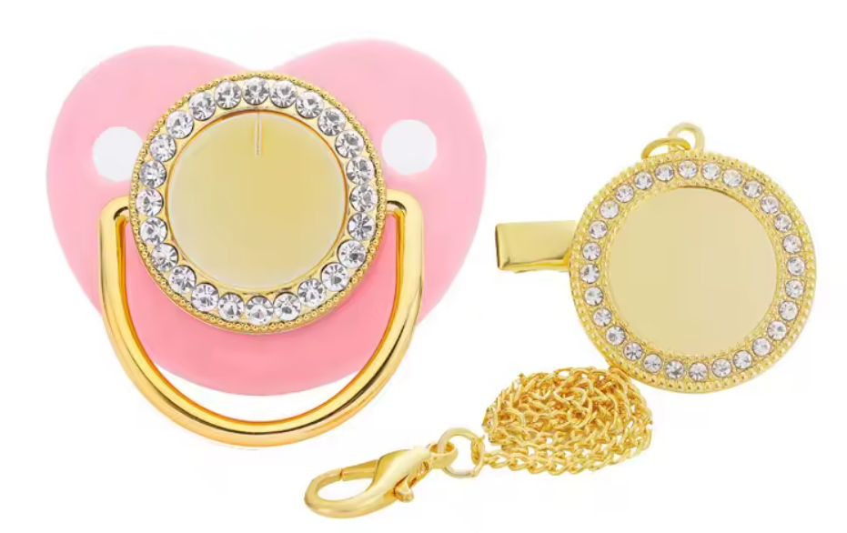 Personalized Bling Pacifier Gold Baby Pacifier Clip with Initial Letter