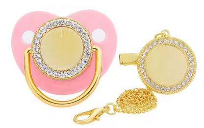 Personalized Bling Pacifier Gold Baby Pacifier Clip with Initial Letter