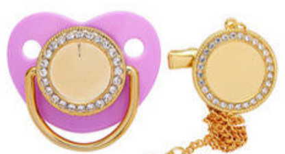 Personalized Bling Pacifier Gold Baby Pacifier Clip with Initial Letter