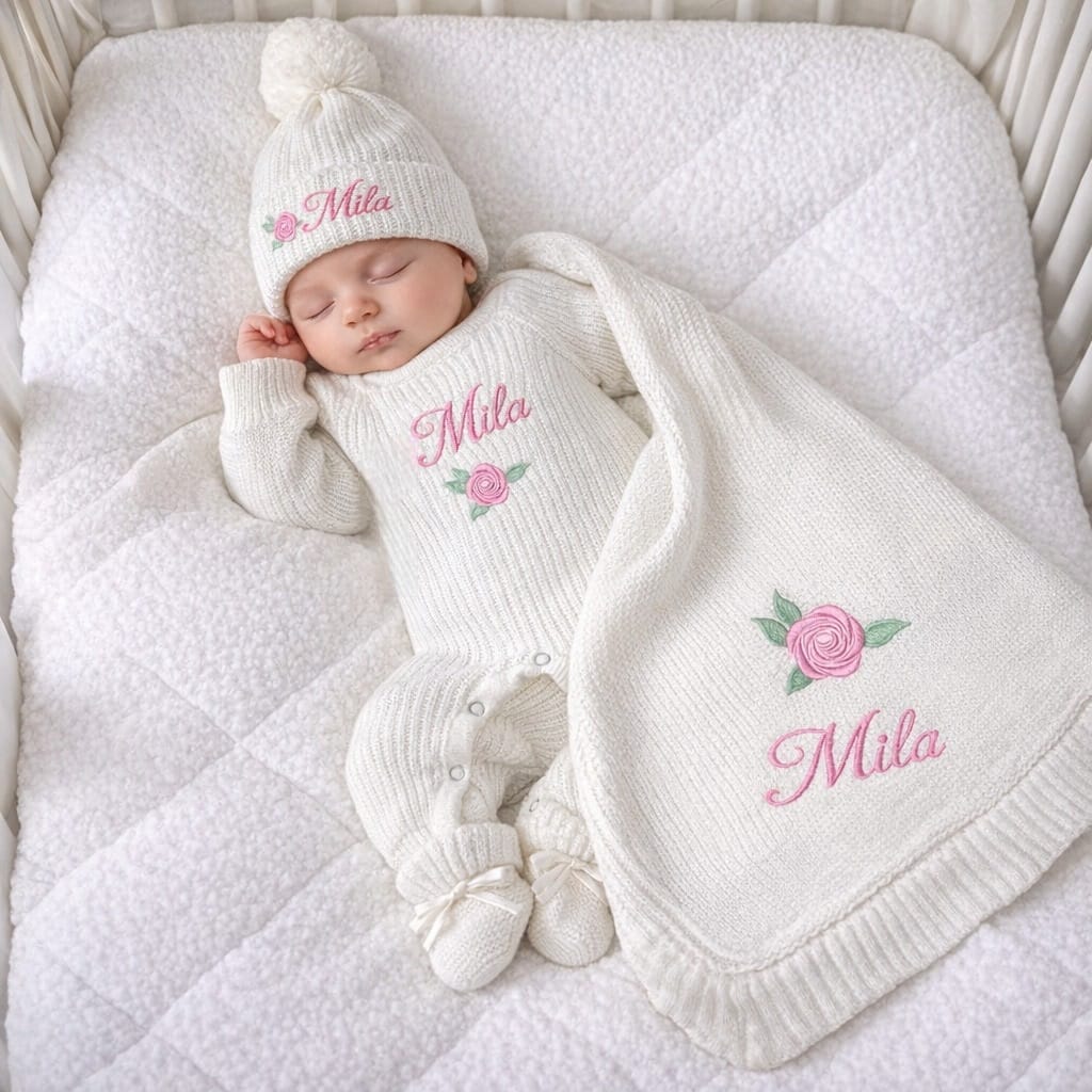Knitted Personalized Coming Home Set (4 pieces)