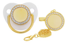 Load image into Gallery viewer, Personalized Bling Pacifier Gold Baby Pacifier Clip with Initial Letter