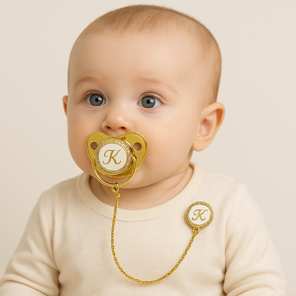 Personalized Bling Pacifier Gold Baby Pacifier Clip with Initial Letter