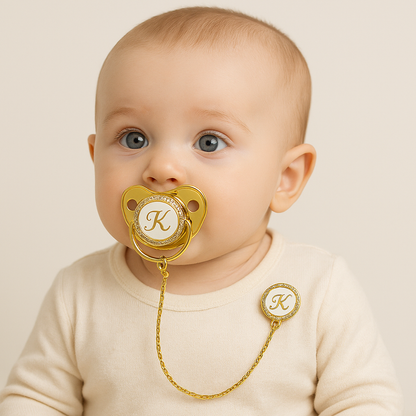 Personalized Bling Pacifier Gold Baby Pacifier Clip with Initial Letter