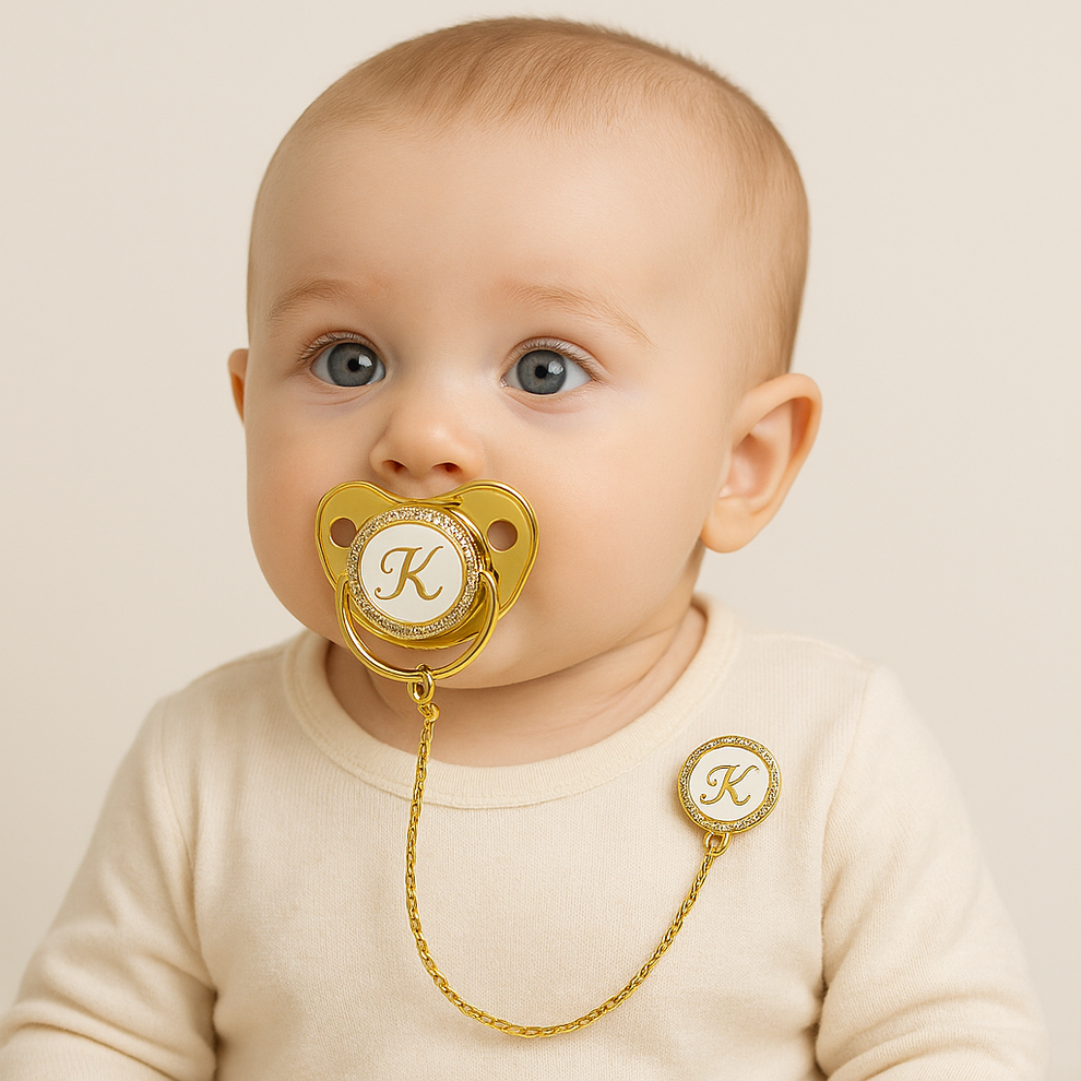 Personalized Bling Pacifier Gold Baby Pacifier Clip with Initial Lette ...