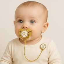 Load image into Gallery viewer, Personalized Bling Pacifier Gold Baby Pacifier Clip with Initial Letter