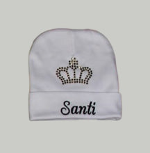 Load image into Gallery viewer, Coming Home Outfit with Blanket (White Set, Gold and Black Thread, Rhinestone Beanie)