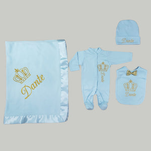 Coming Home Outfit with Blanket (Blue Set, Gold Thread, Crown)