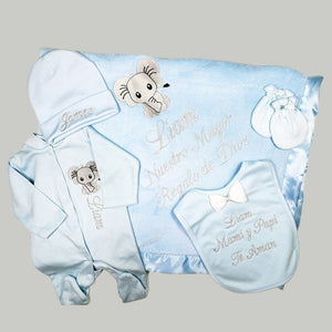 Coming Home Outfit with Blanket (Blue Set, Elephant)