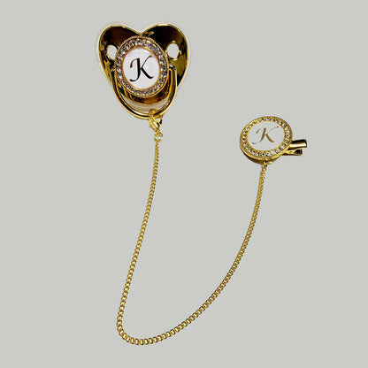 Personalized Bling Pacifier Gold Baby Pacifier Clip with Initial Letter