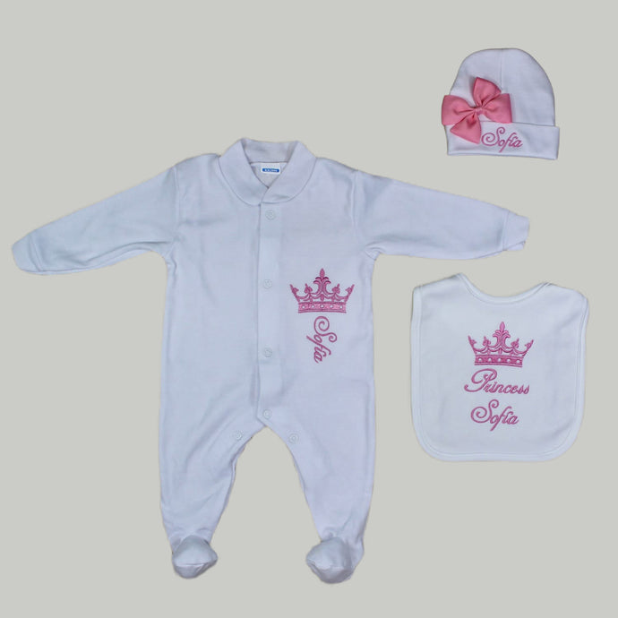 Coming Home Outfit (White Set, Pink Thread, Crown)
