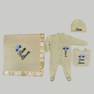 Coming Home Outfit with Blanket (Yellow Set, Black Thread with Car)