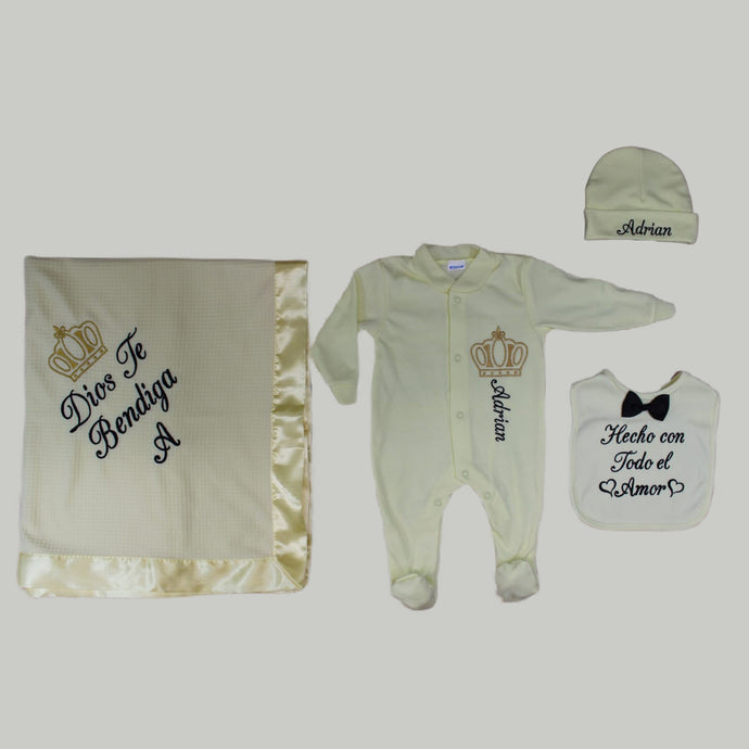 Coming Home Outfit with Blanket (Yellow Set, Black and Gold Thread, Crown)